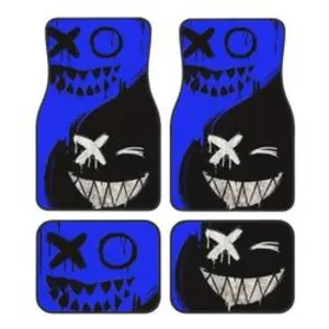 4 Piece Graffiti Demon Cartoon Car Floor Mats, Polyester Fiber Front and Rear Protection, Universal Fit for All Vehicles