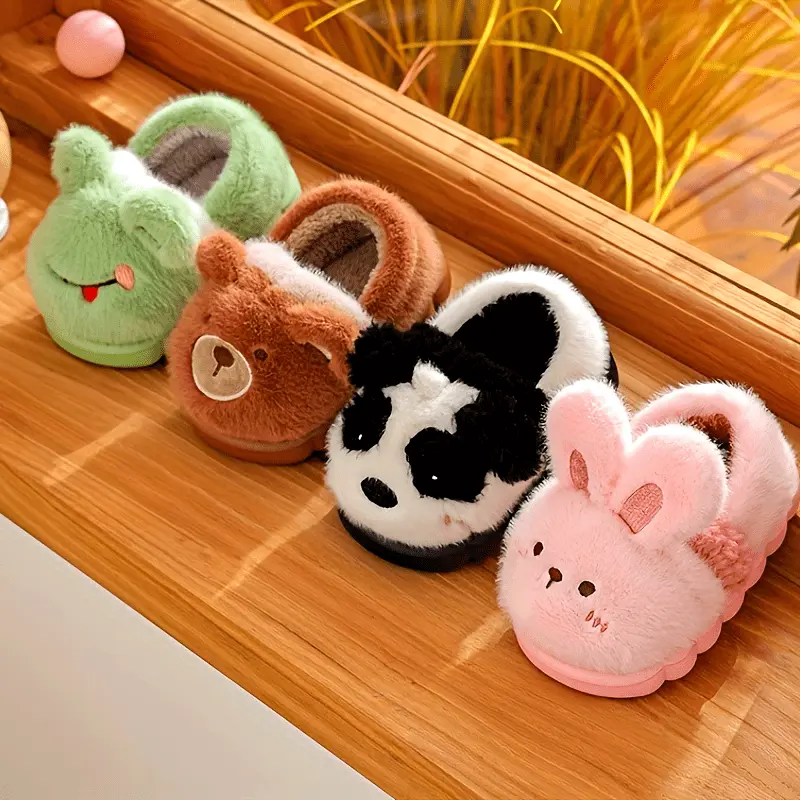 Boys and Girls Cartoon Animal Plush Home Shoes Non-Slip Warm Comfortable Indoor Home Cute Fashionable Kids' Favorite Home Slippers