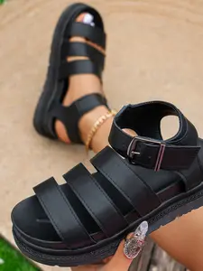 2026 Summer New Large Size Thick Sole Anti-Slip Casual Fish Sport Non Slip Sandals, PU Leather Upper, Rubber Sole, Less Than Ankle Height