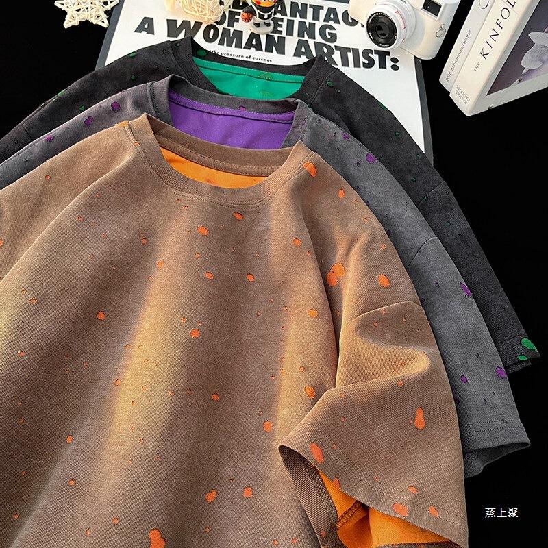 Ripped Short Sleeve T-shirt Loose Round Neck Half Sleeve