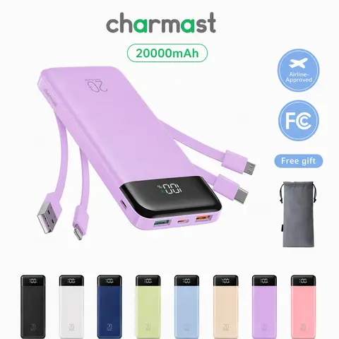 Charmast 20W Fast Charging Power Bank 20000mAh Ultra Thin Portable Charger with Built-in Cables for iPhone Android Tablet USB-C Micro USB Included Travel Friendly Rechargeable Battery Pack Black Digital Device Gadget   #TikTokShopFallDealsForYou, Compact,