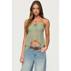 Embroidered Sheer Strapless Top