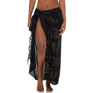 SHU-SHI Moon Printed Sarong Wraps for Women - Boho Beach Skirt Bathing Suit Cover Up in Black