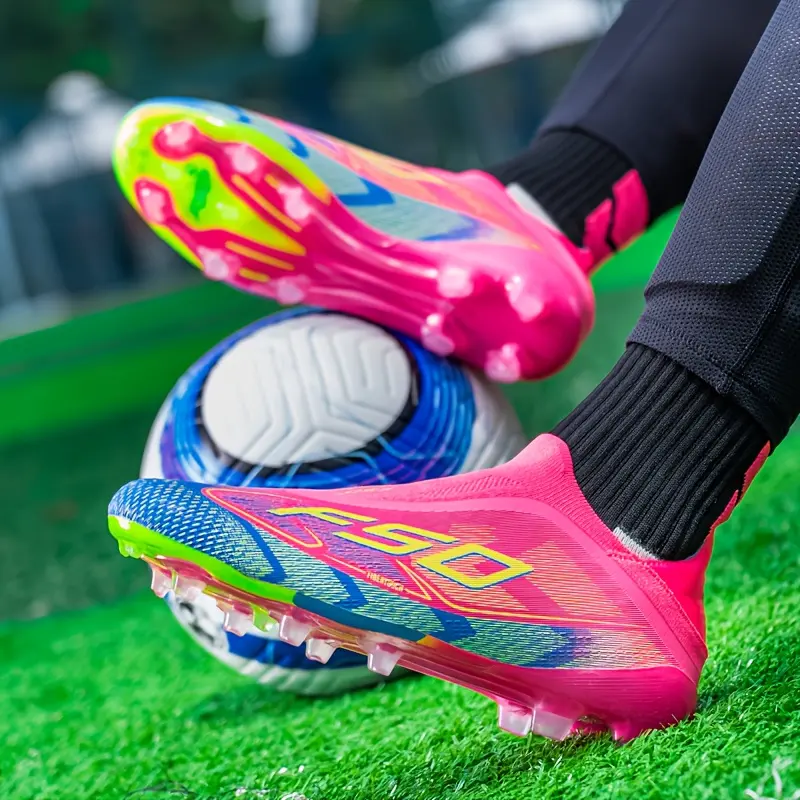LISM Men's Training Cleats - AG/TF Studs with Non-Slip TPU Sole, Lightweight PU Upper, Neon Pink/Blue/Green/Orange/Black/White/, All-Terrain Grip for Soccer, Indoor/ Matches & Training - Cushioned Comfort, All-Weather Performance - Ideal for Professional