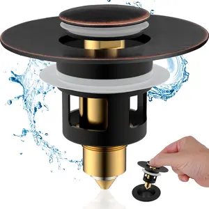 All Metal Universal Bathroom Sink Stopper for 1.1''~2.3'' Basin, Pop Up Sink Drain Strainer, Brass Bullet Core Push Type Stopper, Stainless Steel Anti Clogging Drain Filter, Oil-Rubbed Bronze
