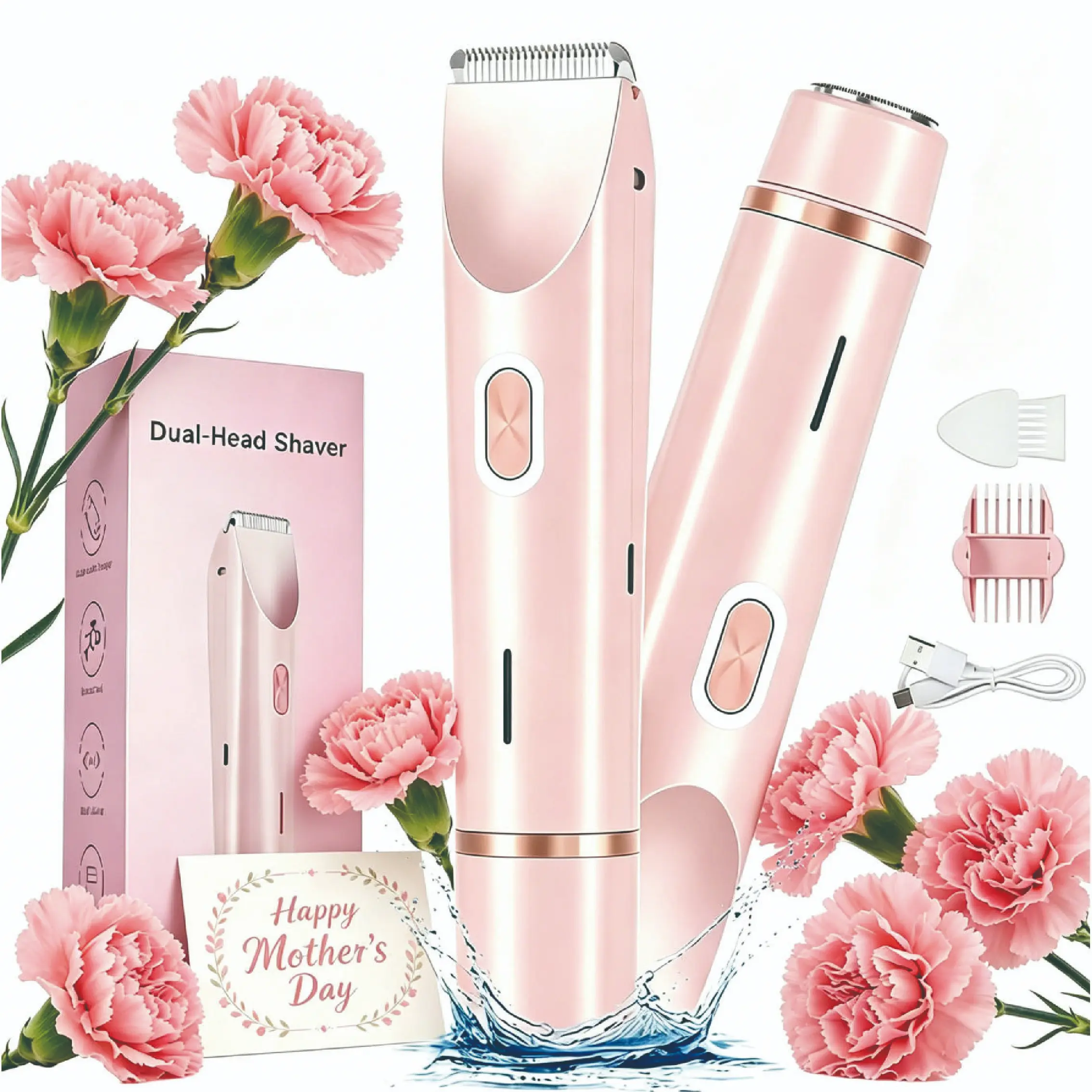 2 in 1 Hair Removal Epilators Bikini Trimmer for Women, Painless Electric Razors for Silk Skin,Cordless Body Shaver, ,Waterproof & Easy Cleaning, Birthday Gifts for Women
