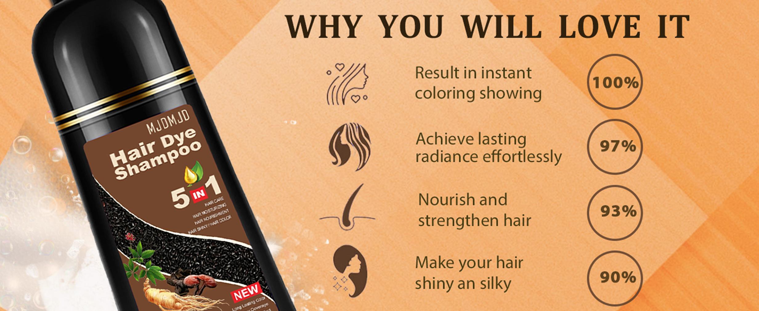Orange Hair Dye Shampoo 5-in-1 for Gray Hair, Herbal Ingredients Natural Color Shampoo Hair Dye for Women Men, Long Lasting Brown Hair Dye Colors in Minutes, Champu Para Canas Gentle DIY Home Salon, 500ml