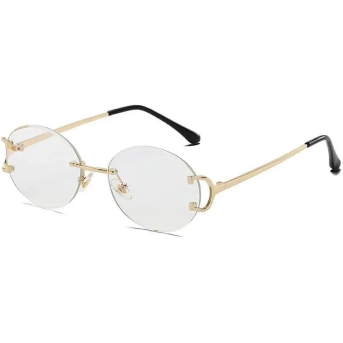 Unisex Rimless Transparent Sunglasses – Lightweight Oval Clear Lens Glasses with Gold Metal Frame, Vintage Minimalist Design, UV400 Protection Eyewear for Men & Women