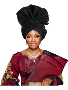 African Headpiece Nigerian Headwear,auto gele Nigerian Headwear,Headwraps for Woment,Monochrome Elastic Women's hat
