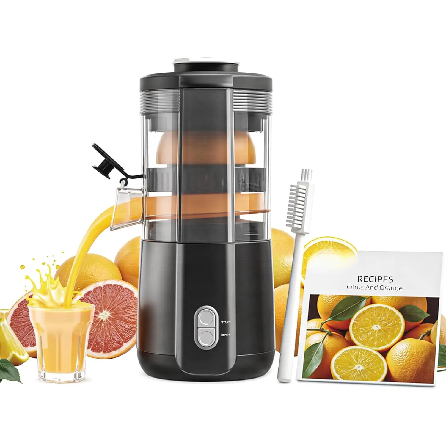 Electric Orange Juicer, Hand-Free Citrus Juicer Machine with Cleaning Brush, Automatic Juice Squeezer for Lemon, Lime, Grapefruit, Pomegranate