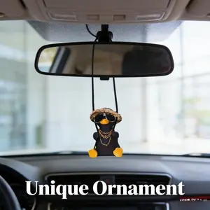 2026 New Trendy Sunglasses Hat Duck Car Hanging Ornament, Tiktok Hit Funny Swing Duck Rearview Mirror Decoration, Unisex Cute Car Accessory, Car Interior Decoration, Car Trinkets
