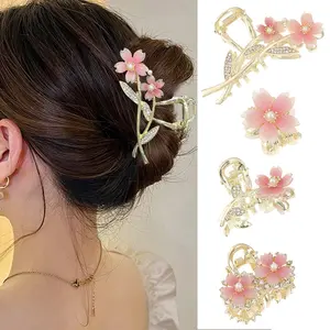 AWAYTR 4 Pack Hair Claw Clips for Women Girls Strong Hold Hair Clamps Metal Flower Hair Clips Hair Barrettes Fashion Hair Accessories for Long Thick Thin Curly Hair