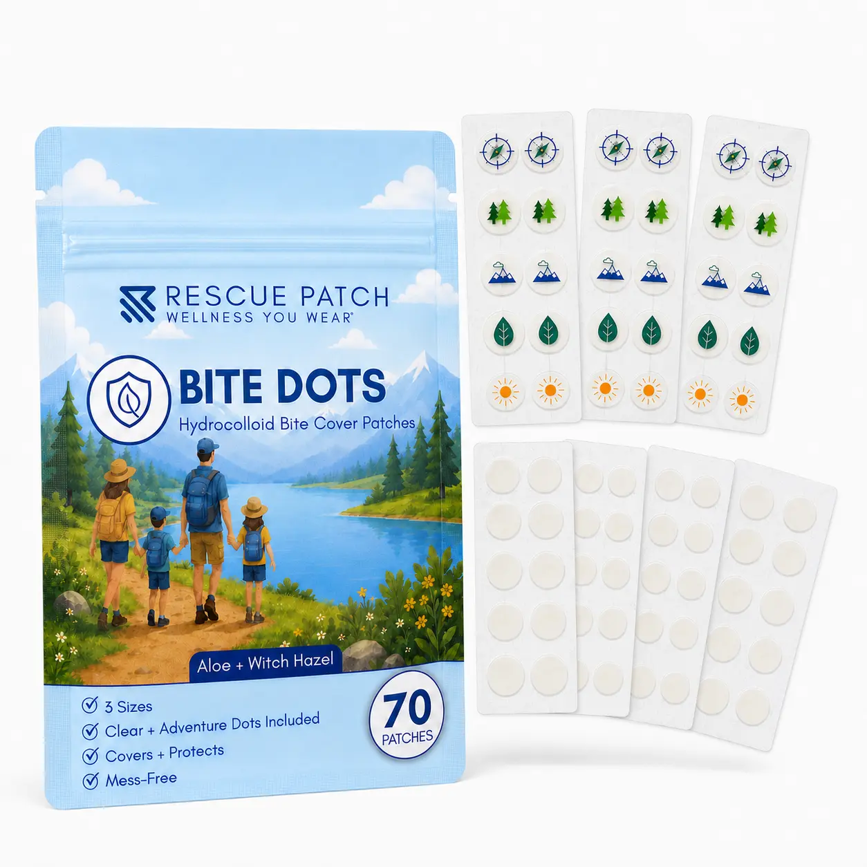 Rescue Patch Topical Itch Relief Patches for Kids and Adults - Soothing Skin Irritation Stickers - Comforting Hydrocolloid Patches - Natural Relief for Swelling & Itching - 70 Count