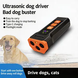 Heaflex Ultrasonic Dog Bark Deterrent Device,3X Sonic Emitters with Intelligent Variable Frequency(15KHz-40KHz)LED Flashlight,Dual-Mode Anti-Barking Trainer,TP-C Rechargeable Handheld Silencer for Indoor/Outdoor Behavior Control,Safety Lock Included