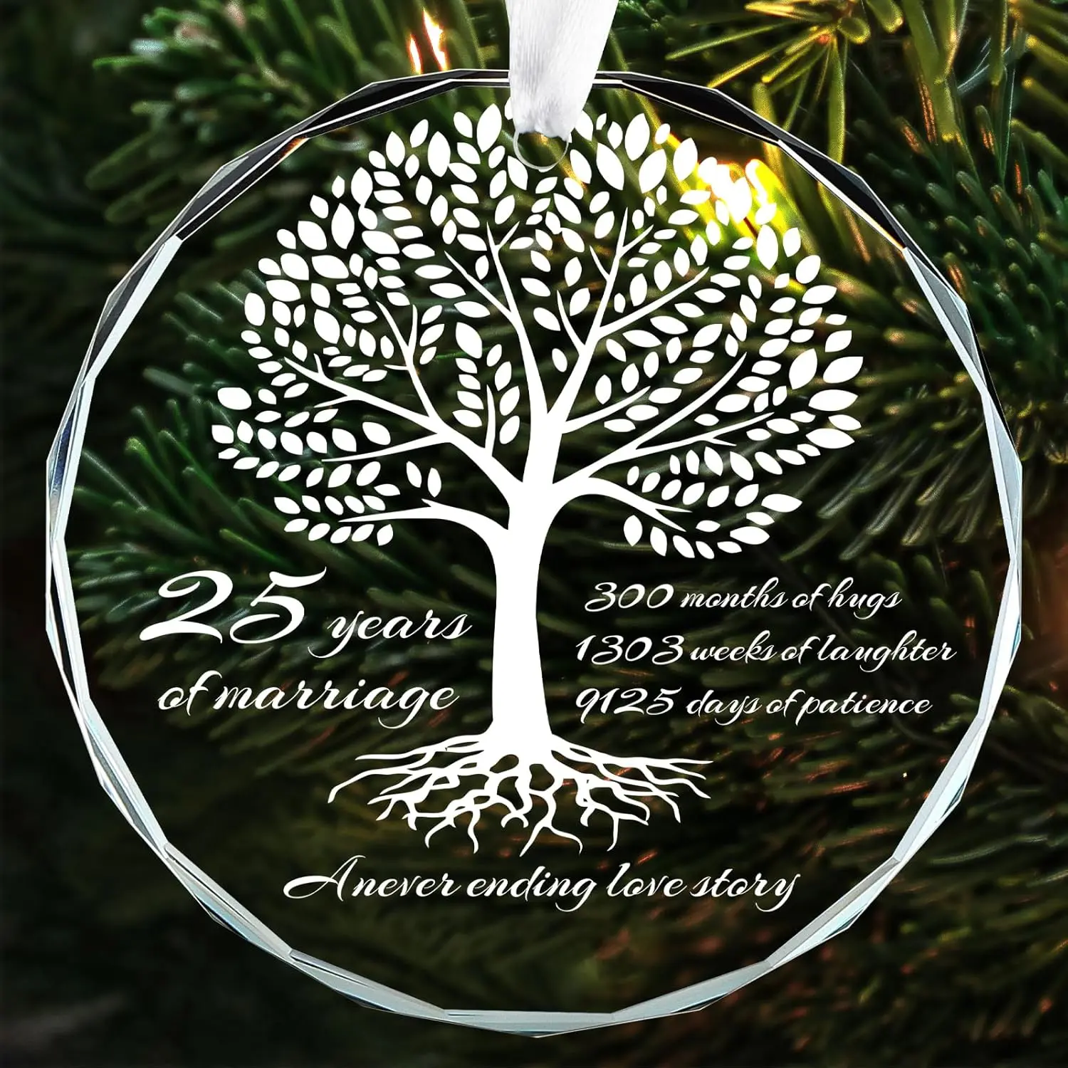 25th Wedding Anniversary Round Glass Ornament for Married Couples & Parents
