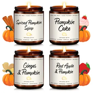 Fall Candles Set | 4Pack Pumpkin Candle, Fall Candles for Home, Pumpkin Candles for Home Scented, Autumn Soy Candles - Fall Gifts - Pumpkin Scents - Pumpkin Cake/Red Apple/Syrup/Ginger Pumpkin