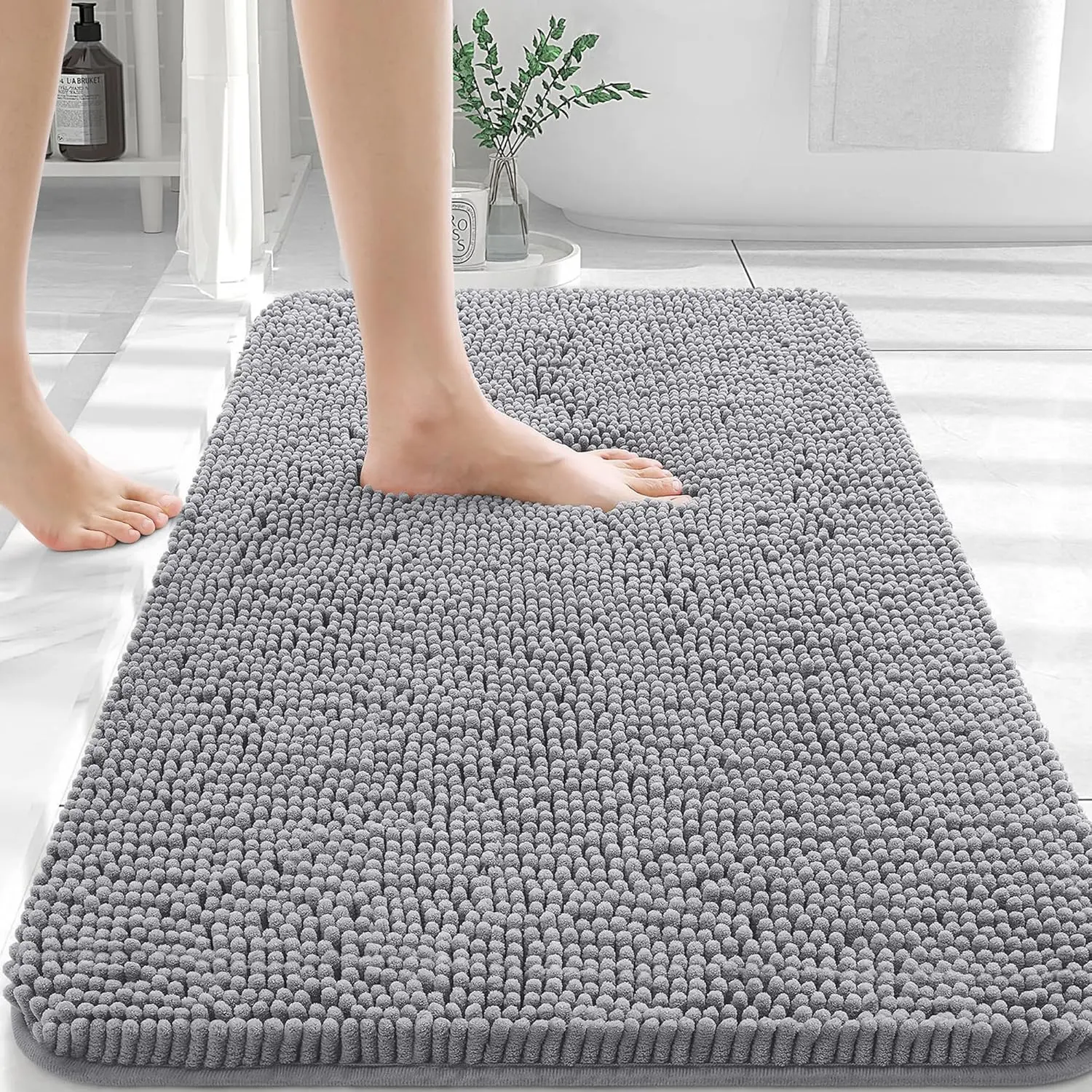 Bathroom Rugs 30x20, Extra Soft Absorbent Chenille Bath Rugs, Rubber Backing Quick Dry, Machine Washable Bath Mats for Bathroom Floor, Tub and Shower, Home Decor Accessories, Grey