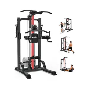 Pooboo Pull Up Bar Power Tower Dip Station,Cable Machine-Integrated 450LBS Multi-Function Adjustable Height Fitness Strength Training Equipment for Home Gym Strength Training Equipment