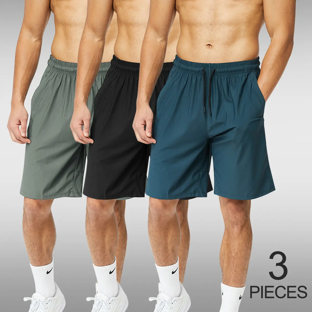 [ 3 Pieces ] Men's Ice Silk Quick Dry Running Shorts, 5 Inch Breathable Training Gym Shorts with Reflective Detail, Stretch Nylon Athletic Workout Shorts for Sports, Casual and Daily Wear, M-3XL