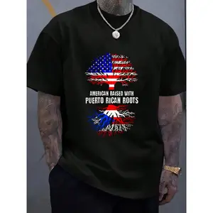 100% Cotton American Raised With Puerto Rican Roots USA Flag Puerto Rico T-Shirt Women's Men's Graphic Tee Causal Tops Fashion