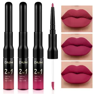 3Pcs Mauve pink Berry pink Rose red Lip Stain Paint Matte Lip Liner and Lipstick Set Long Lasting labiales matte mate larga duracion listip 24 hour a prueba de agua mate 24 horas originales