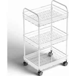 3 Tiered Clear Rolling Cart with Wheels,Acrylic Storage Cart on Wheels for Bedside,College Dorm Room,Bathroom Organizers and Storage Shelf,Utility Cart Organizer for Snack,Craft,Diaper Caddy