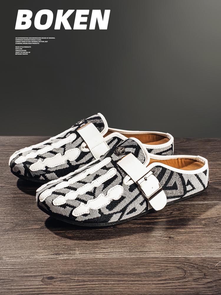 Women's Bohemian Mules with Geometric Print, Round Toe Flats Featuring a Strap Accent, Cushioned Footbed and Rubber Sole, Lightweight Cushioned Clogs, Walking Shoes, Slip On, Tribal Print, Buckle Strap, Boho Mules, Footwear, Fabric Upper, Cushioned Bed