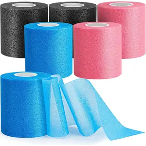 6 Pack Pre Wrap for Hair Soccer, Multi Color Athletic Prewrap Tape Headbands, Foam Sport Underwrap Pre-Wrap, 2.76 Inches X 12 Yards - Pink, Black, Blue