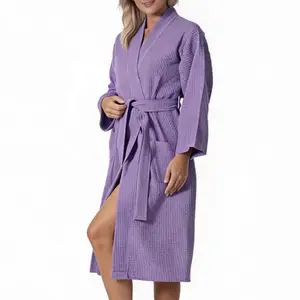 Women’s Waffle Knit Bathrobe – Long Sleeve Wrap Robe with Adjustable Belt Tie & Deep Pockets, Soft Breathable Spa Loungewear, Lightweight Comfortable Pajamas, Minimalist Home Clothes, Stylish All-Season Lounge Wear