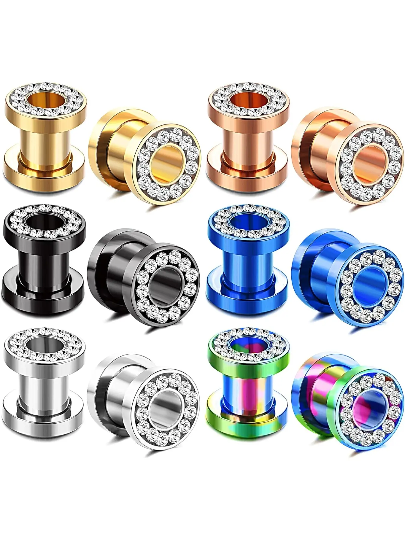 6Pairs 00Gauges Ear Tunnel Expander Earrings Stainless Steel With Ziecon 0G Ear Plugs Earrings 2G Ear Stretcher Piercings Jewelry 14G-00G Double Flared Screw Fit Ear Gauges Set Ear Gauge Tunnels