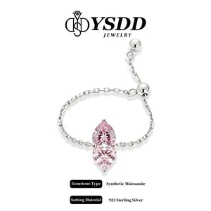 【#650 Double Heart】Heart Shape Slider Chain Ring Size 2-10 1CT Total vvs Synthetic Moissanite Rings in 925 Sterling Silver