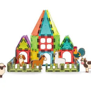 Magnetic Tiles Farm Animal Theme, Stacking Building Bricks, Educational Toy, Iron Box Storage, Safe Material, Kids Early Learning, Birthday Gift, 3+ Toddler Play Set