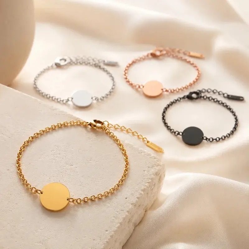 Custom Stainless Steel Bracelet Personalized Name Initial Date Engraved Chain Bracelet Gift for Women