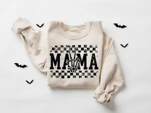Retro Mama Halloween Sweatshirt, Skeleton Mom Halloween Sweatshirt, Womens Halloween Shirt, Halloween Mommy Gift, Fall Shirt, Pumpkin Shirt | 025