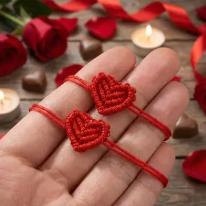 Handmade Heart-Shaped Bracelet Set, Adjustable Woven Strap, Party Gift, Heart Design, Wedding, Birthday, Anniversary, Valentine's Day