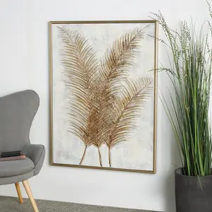 CosmoLiving by Cosmopolitan Leaf Gold Canvas Living Room Framed Wall Art with Silver Frame