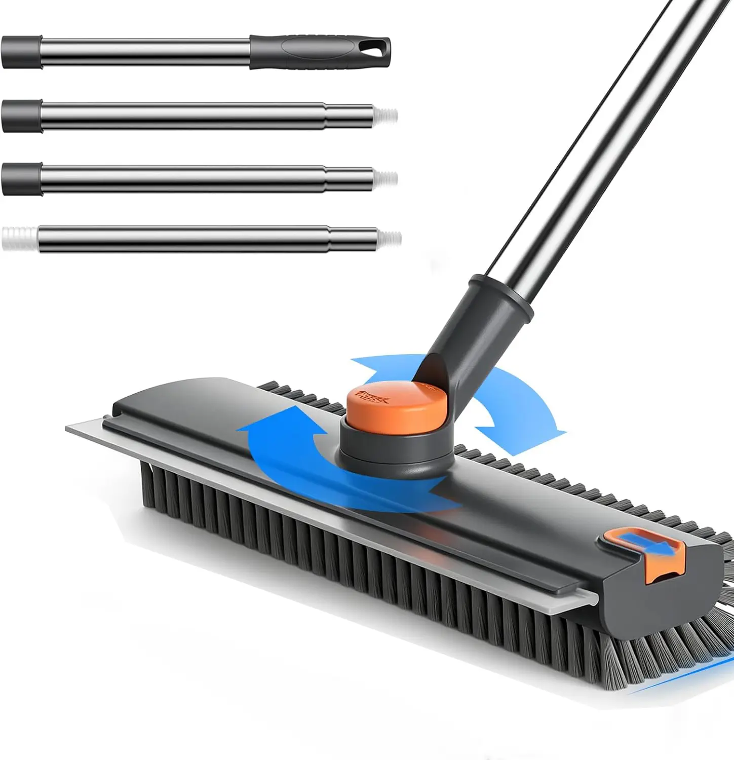 3-in-1 Silicone Floor Scrub Brush with Long Handle - Heavy-Duty Stiff-Bristle Push Broom, Floor Squeegee for Bathroom, Patio, Garage Cleaning (Home Bathroom Supplies) house tool
