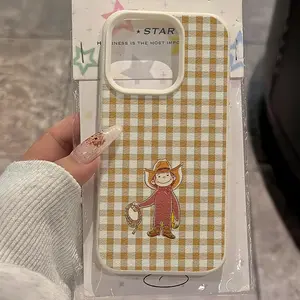 Cute Western Cowboy Monkey UV Print Leather Phone Case, Fits iPhone XR 11-17 Pro Max Plus Samsung Series, Fashion Protective Cover