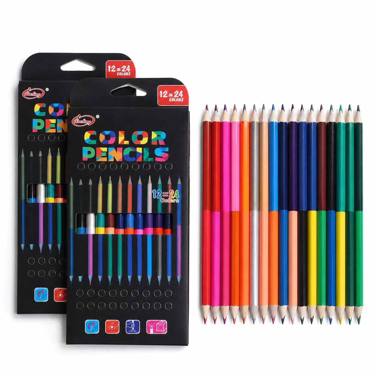 2x1 Children's 24-pack/48-color Double-Ended Colored Pencils, Double-Ended Design, Soft-Core Colored Pencils, Rich Colors, Suitable for Adult Coloring Books, Drawing, Sketching, Blending, and Shading - Student Pencils, Colored Pencils, Art Supplies