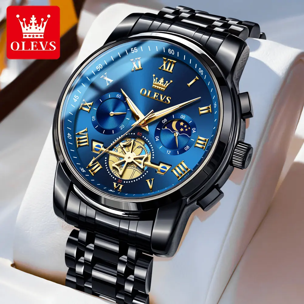 OLEVS Original Brand Fashion Watch for Men Waterproof Luminous Quartz Analog Wristwatch with Date Stainless Steel Multifunction Big Face Easy to Read Mans Watches 2859