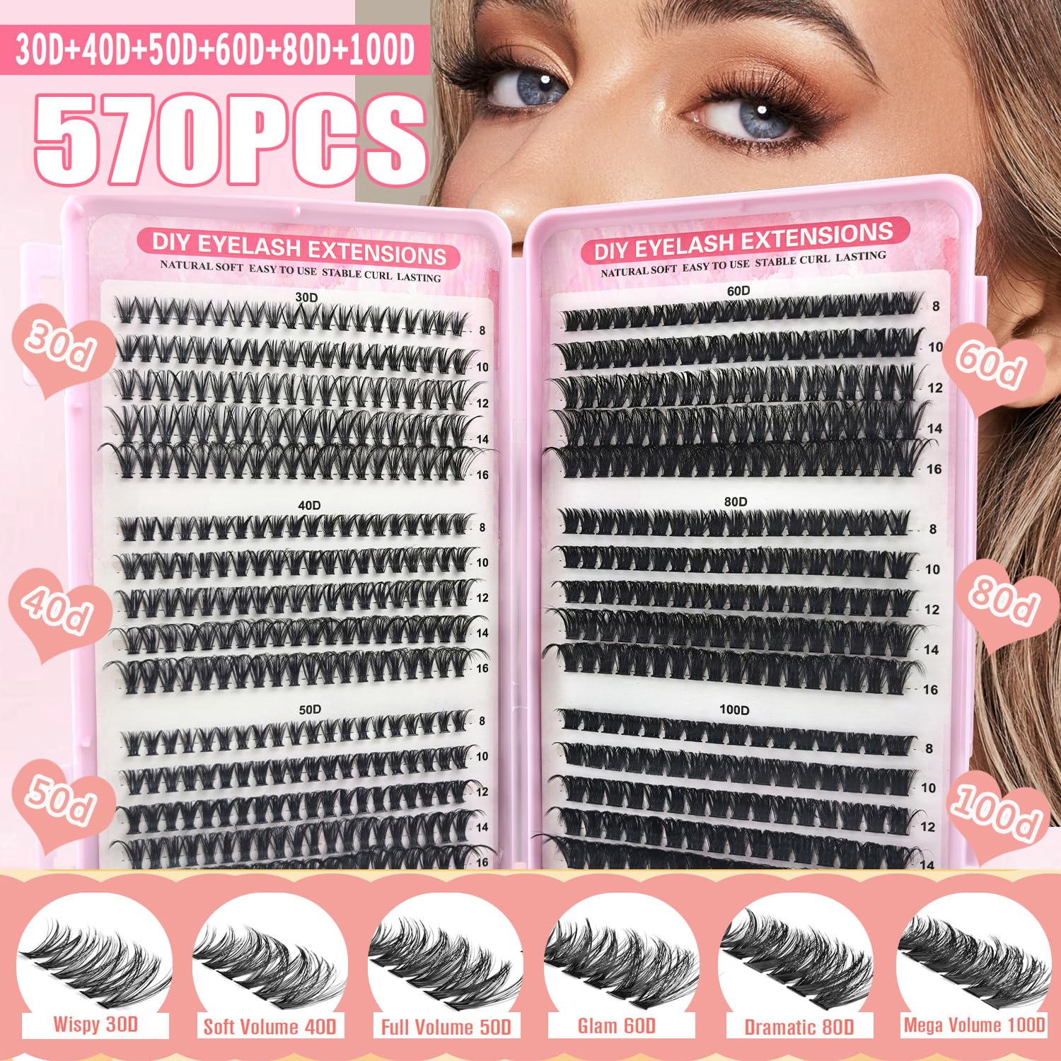 DIY Lashes – individual clusters or a complete kit to customize! Wet-look waterproof eyelash extensions, wispy manga kawaii doll lashes, feline lash look, Medusa Lash, handmade lashes. #SummerVibes