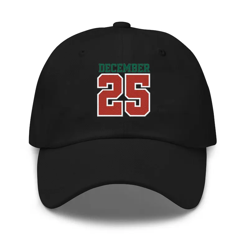 Distressed December 25 Embroidery Hat, Vintage Christmas Embroidered Baseball Cap, Holiday, Merry Christmas Dad Cap, Winter Gift