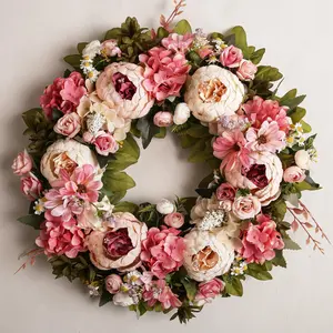 18'' Spring Wreath for Front Door, Artificial Large Floral Wreath, Wall Decor, Valentine’s Day, Home Wedding, Housewarming Gift