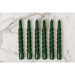 Lacquered Twisted Taper Candles, Spruce, Set of 6
