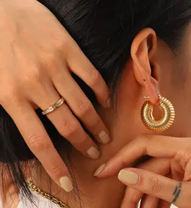 ZELESTE Chubby Air Medium Huggies Luxe Ring Hoops Earrings Bold Modern Fashion Stylish Women Gift Classic Ring Gold plated