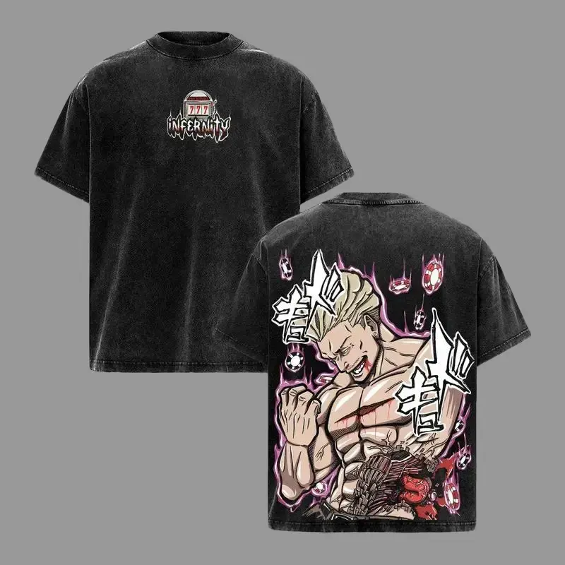 Kinji Hakari T-Shirt, Jujutsu Kaisen Anime Shirt, Vintage Washed Graphic Tee, Oversized Heavyweight Streetwear, Japanese Manga Style, Soft Washed Cotton Fabric, Unisex Anime Merch, Gift for JJK Fans. Crewneck Tshirt
