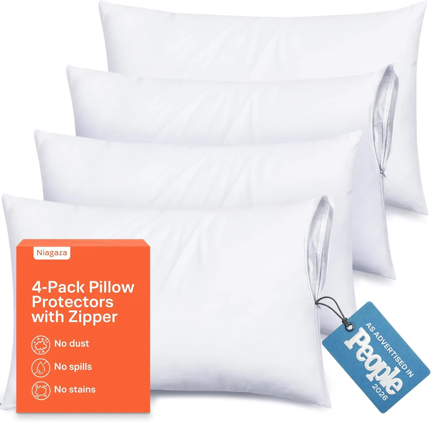 Niagara Zippered Pillow Protectors - Breathable Durable Bedding, Microfiber Fabric, Auto-Lock Zipper, Dust & Stain Protection, Machine Washable, OEKO-TEX Certified