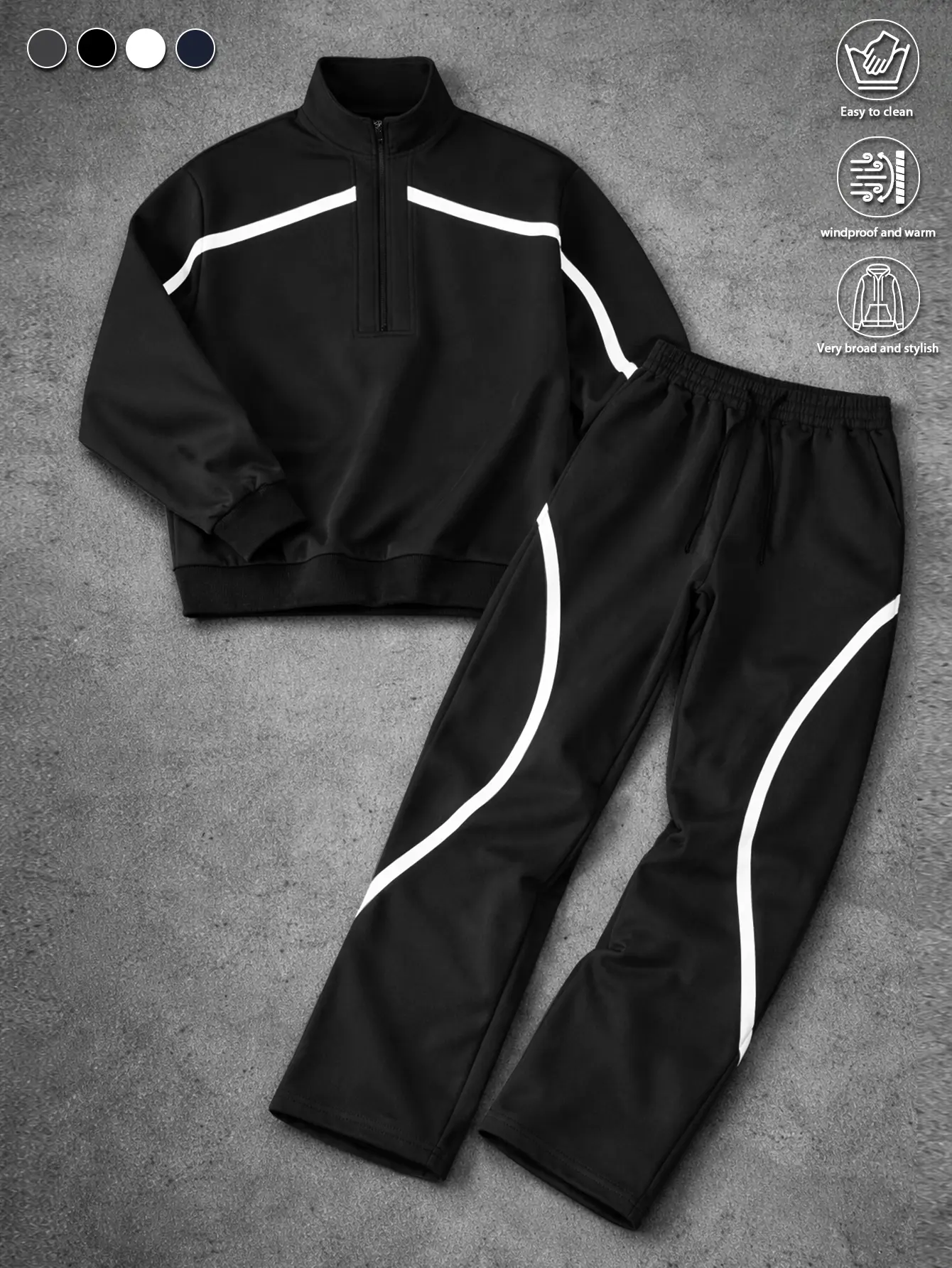 Men's Stylish Stand Collar Striped Half Zipper Casual Set Comfortable Skin-friendly Fabric Straight Leg Design American Vintage Cozy Outfit Early Spring Versatile Couple's Wardrobe Essentials