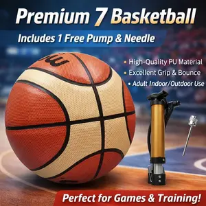 Premium Size 7 Basketball Official Outdoor Indoor Ball with Pump & Needle, PU Leather Grip Basketball for Training Game Match, Durable Anti-Slip Wear Resistant Basketball for Adults Youth Men Sports