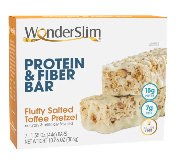 WonderSlim Protein & Fiber Bar, Salted Toffee Pretzel, 15g Protein, 7g Fiber, Gluten Free (7ct)